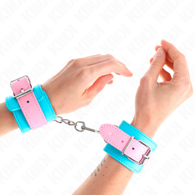 KINK - CUTE WRIST RESTRAINTS BLUE / PINK ADJUSTABLE 16-28 CM X 5 CM - NOCTURNA DESIRES