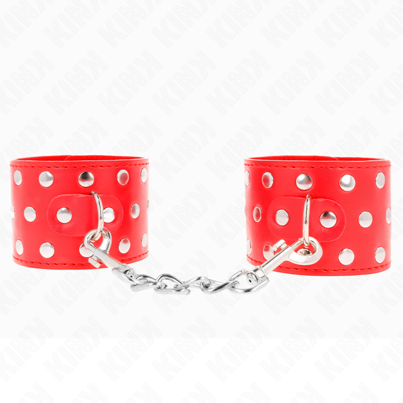 KINK - WRIST RESTRAINTS WITH SNAP FASTEN FULL OF RIVETS RED ADJUSTABLE 19-24 CM X 5.5 CM - NOCTURNA DESIRES