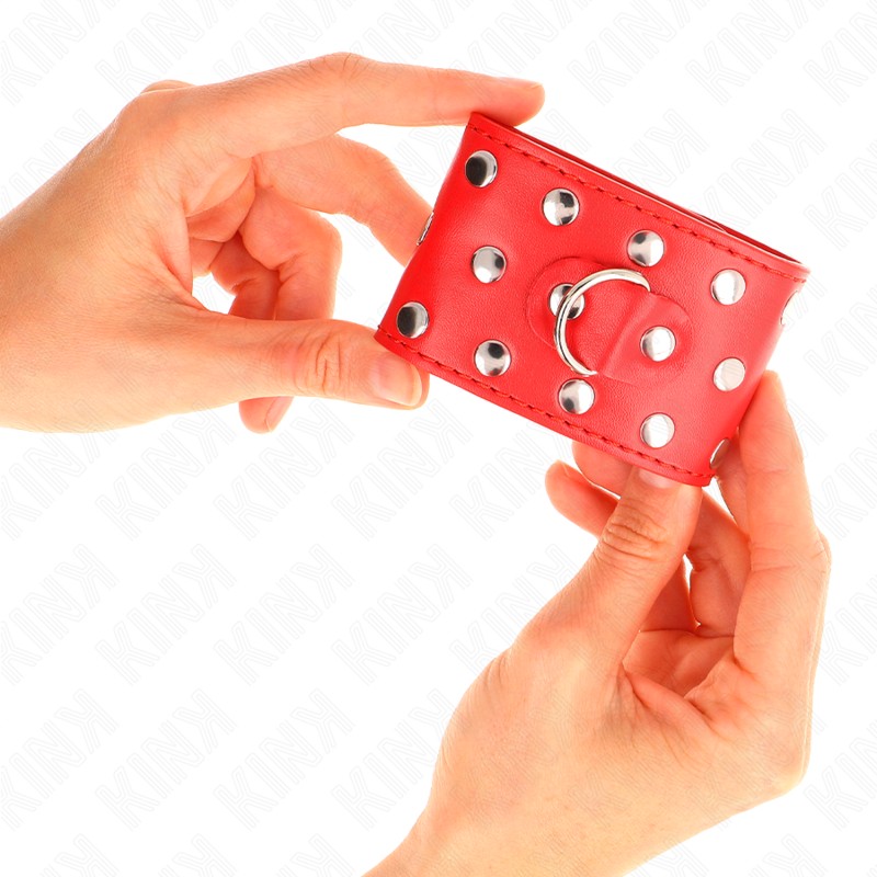 KINK - WRIST RESTRAINTS WITH SNAP FASTEN FULL OF RIVETS RED ADJUSTABLE 19-24 CM X 5.5 CM - NOCTURNA DESIRES