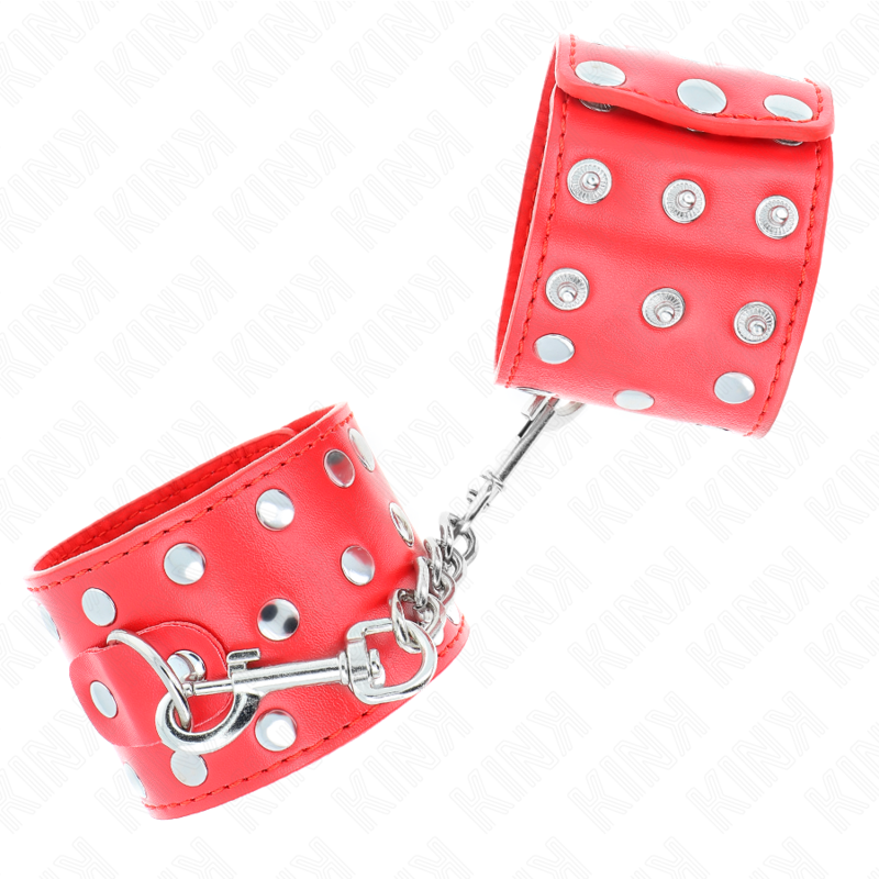 KINK - WRIST RESTRAINTS WITH SNAP FASTEN FULL OF RIVETS RED ADJUSTABLE 19-24 CM X 5.5 CM - NOCTURNA DESIRES