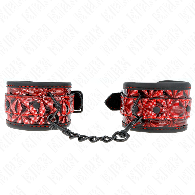 KINK - DIAMOND PATTERN WRIST RESTRAINTS DARK RED ADJUSTABLE 17-26 CM X 5.5 CM - NOCTURNA DESIRES