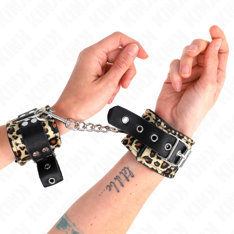 KINK - LEOPARD REAL LEATHER WRIST RESTRAINT ADJUSTABLE 18-29 CM X 5.5 CM - NOCTURNA DESIRES