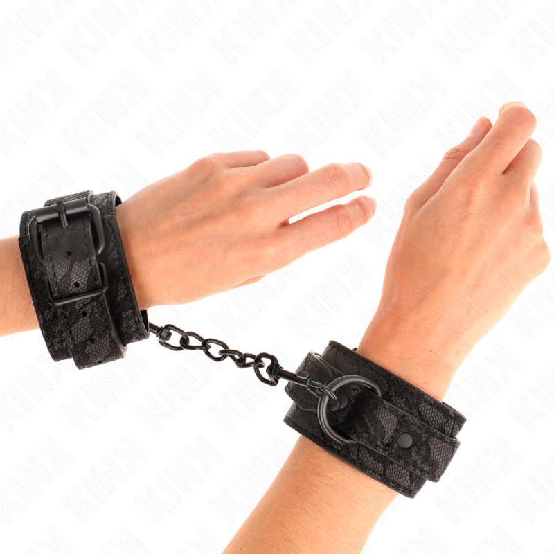 KINK - DARK LACE COVERED WRIST CUFFS ADJUSTABLE BLACK 19-26 CM - NOCTURNA DESIRES