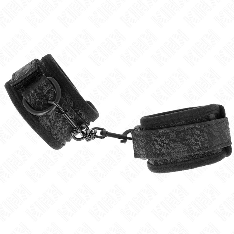 KINK - DARK LACE COVERED WRIST CUFFS NEOPRENE ADJUSTABLE BLACK 20-29 CM X 5 CM - NOCTURNA DESIRES