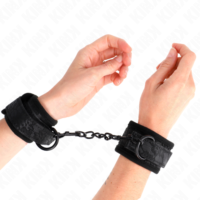 KINK - DARK LACE COVERED WRIST CUFFS NEOPRENE ADJUSTABLE BLACK 20-29 CM X 5 CM - NOCTURNA DESIRES