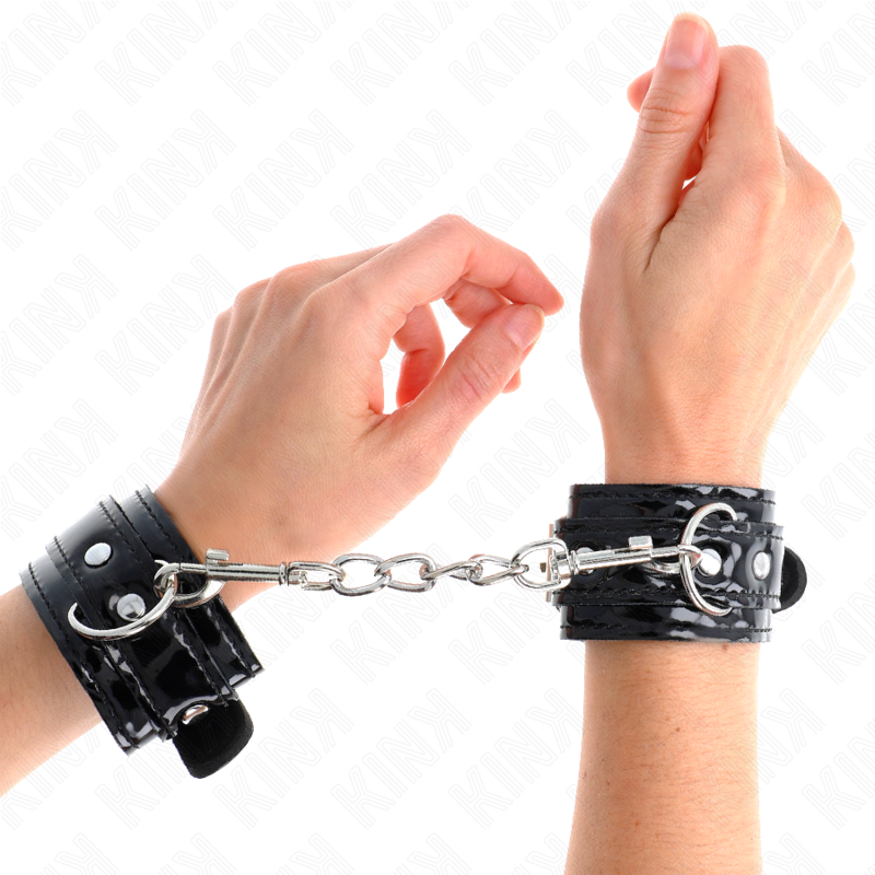 KINK - SHINY NEOPRENE WRIST CUFFS ADJUSTABLE 17-24 CM X 4.5 CM - NOCTURNA DESIRES