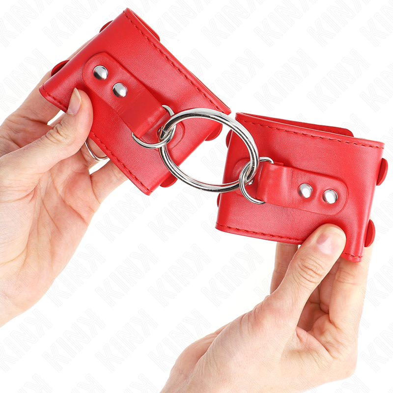 KINK - FIXED WRIST RESTRAINTS WITH RING AND STUDS ADJUSTABLE RED 17-22 CM X 6.5 CM - NOCTURNA DESIRES