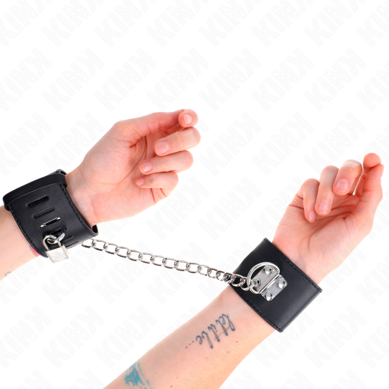 KINK - FIXED WRIST RESTRAINTS WITH CHAIN 30 CM AND PADLOCK CLOSURE BLACK ADJUSTABLE 16-23 CM X 5.5 CM - NOCTURNA DESIRES