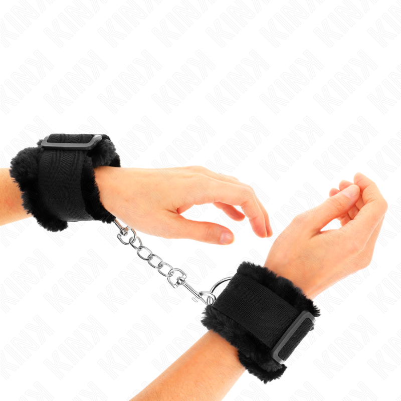 KINK - FURRY LINED WRIST RESTRAINTS BLACK ADJUSTABLE 17-31 CM X 7 CM - NOCTURNA DESIRES