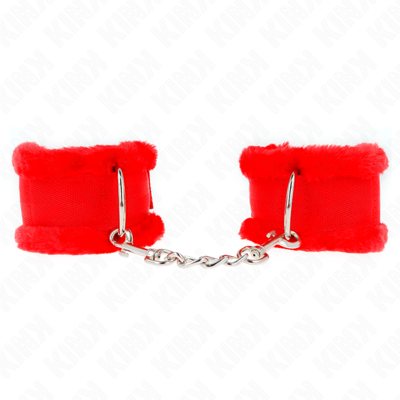 KINK - FURRY LINED WRIST RESTRAINTS RED ADJUSTABLE 17-31 CM X 7 CM - NOCTURNA DESIRES