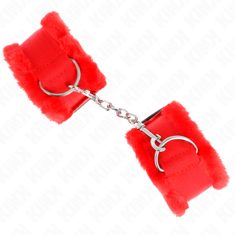 KINK - FURRY LINED WRIST RESTRAINTS RED ADJUSTABLE 17-31 CM X 7 CM - NOCTURNA DESIRES