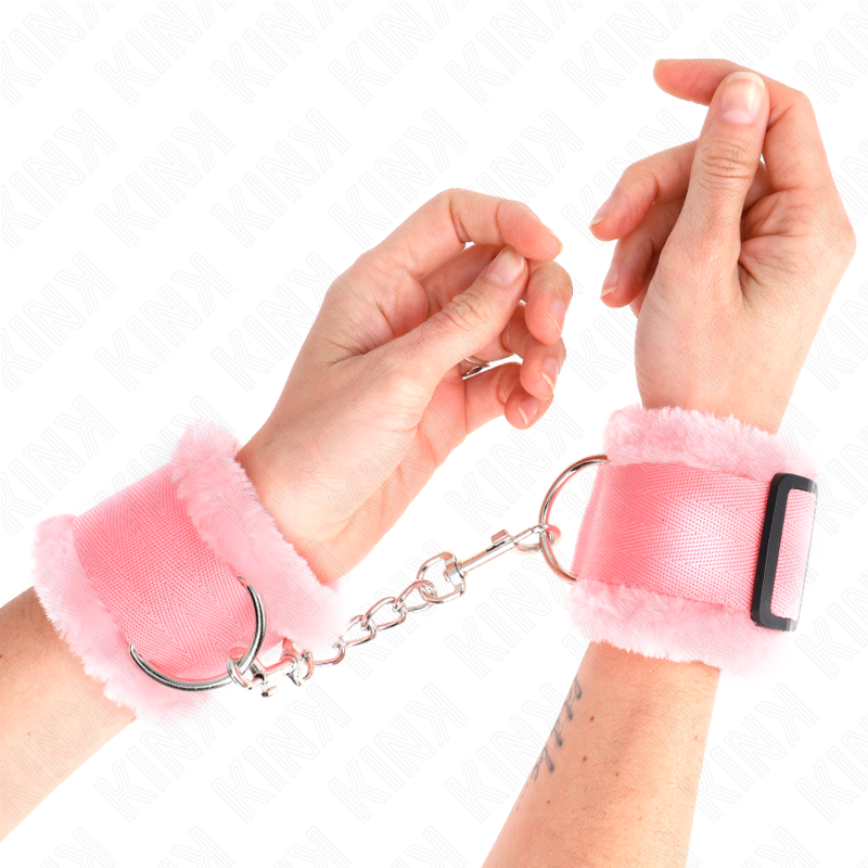 KINK - FURRY LINED WRIST RESTRAINTS PINK ADJUSTABLE 17-31 CM X 7 CM - NOCTURNA DESIRES