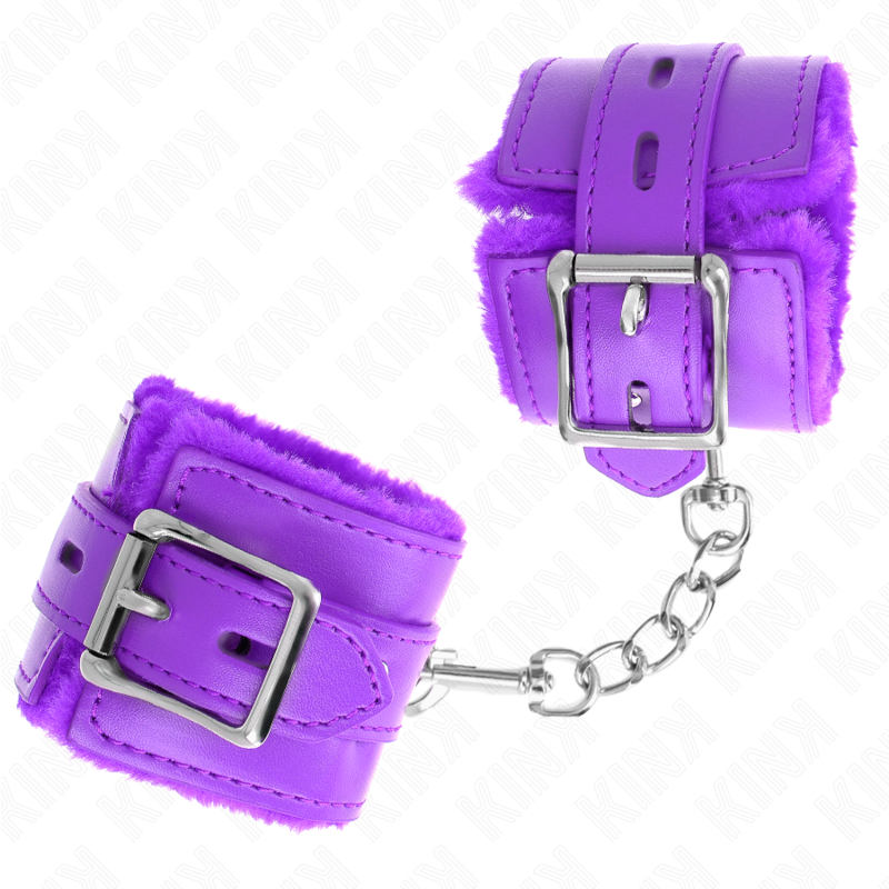 KINK - FUR LINED WRIST RESTRAINTS WITH SQUARE HOLES PURPLE AND PURPLE BELT ADJUSTABLE 17-29 CM X 6 CM - NOCTURNA DESIRES