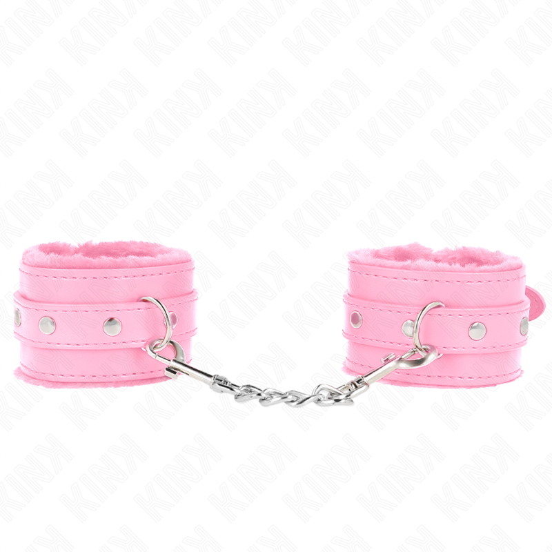 KINK - PREMIUM FUR LINED WRIST RESTRAINTS PINK WITH PINK BELT ADJUSTABLE 17-29 CM X 6 CM - NOCTURNA DESIRES