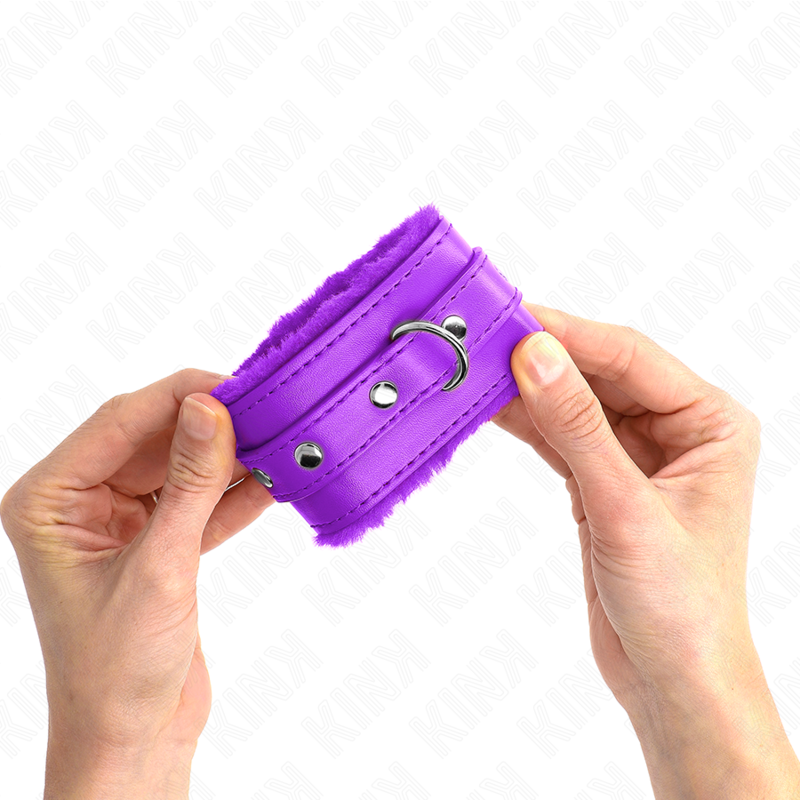 KINK - PREMIUM FUR LINED WRIST RESTRAINTS PURPLE WITH PURPLE BELT ADJUSTABLE 17-29 CM X 6 CM - NOCTURNA DESIRES
