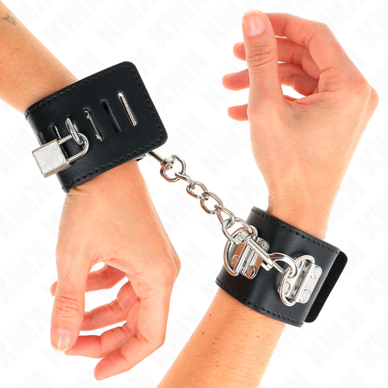 KINK - MULTIPOSITION WRIST RESTRAINTS WITH PADLOCK CLOSURE BLACK ADJUSTABLE 16-23 CM X 5.5 CM - NOCTURNA DESIRES
