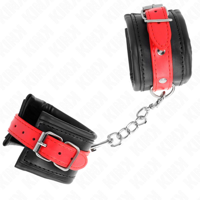 KINK - WRIST RESTRAINTS BLACK WITH RED BELT ADJUSTABLE 17-28 CM X 6 CM - NOCTURNA DESIRES