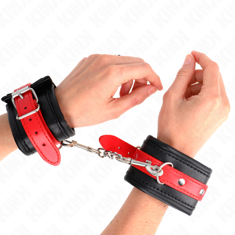 KINK - WRIST RESTRAINTS BLACK WITH RED BELT ADJUSTABLE 17-28 CM X 6 CM - NOCTURNA DESIRES