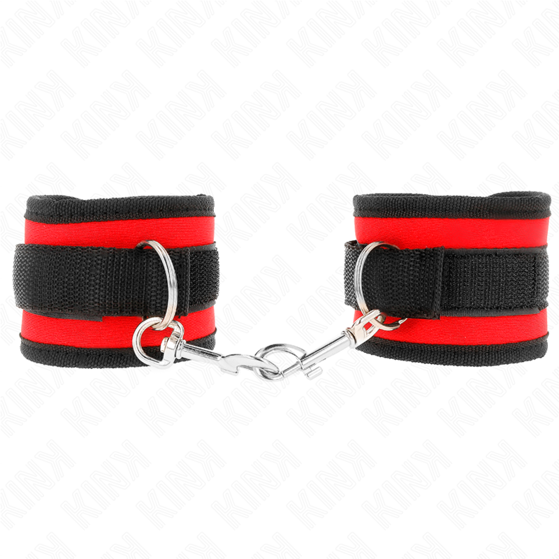 KINK - NYLON BIND HOOK&LOOP WRIST RESTRAINTS RED-BLACK MODEL 2 ADJUSTABLE 18-35 CM X 6 CM - NOCTURNA DESIRES