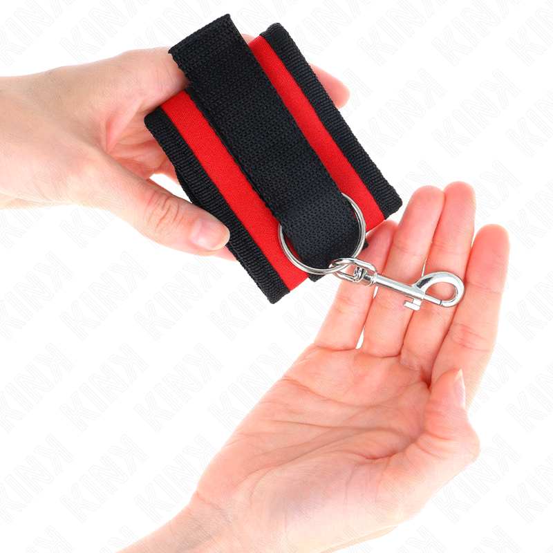 KINK - NYLON BIND HOOK&LOOP WRIST RESTRAINTS RED-BLACK MODEL 2 ADJUSTABLE 18-35 CM X 6 CM - NOCTURNA DESIRES