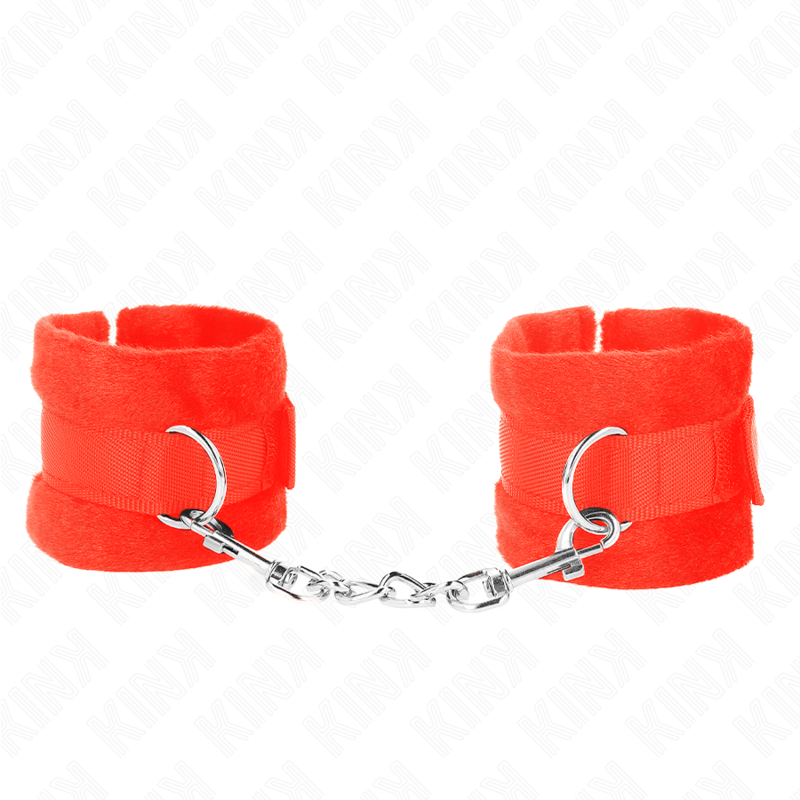 KINK - BEGINNER FUR HAND CUFFS RED 30 X 7 CM - NOCTURNA DESIRES