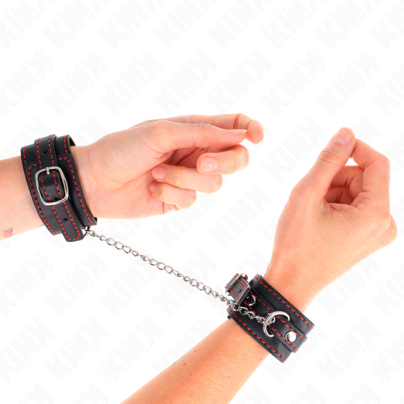 KINK - SMALL WRIST RESTRAINTS BLACK WITH RED LINING ADJUSTABLE 14-24 CM X 3.5 CM - NOCTURNA DESIRES