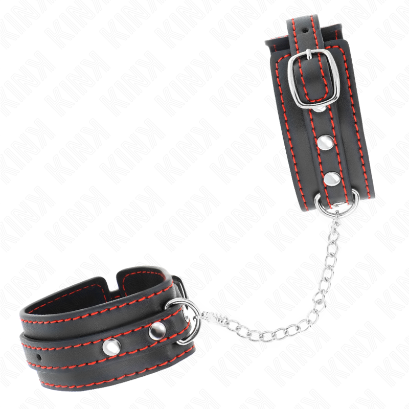 KINK - SMALL WRIST RESTRAINTS BLACK WITH RED LINING ADJUSTABLE 14-24 CM X 3.5 CM - NOCTURNA DESIRES
