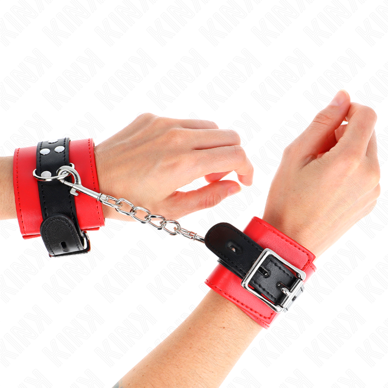 KINK - WRIST RESTRAINTS RED WITH BLACK BELT ADJUSTABLE 17-28 CM X 6 CM - NOCTURNA DESIRES