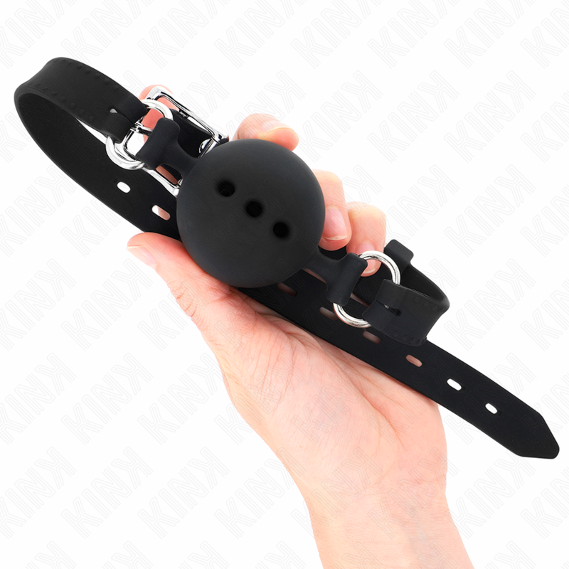 KINK - FULL SILICONE GAG 55 x 2 CM WITH 4.5 CM BALL SIZE M BLACK ADJUSTABLE 35-51 CM - NOCTURNA DESIRES