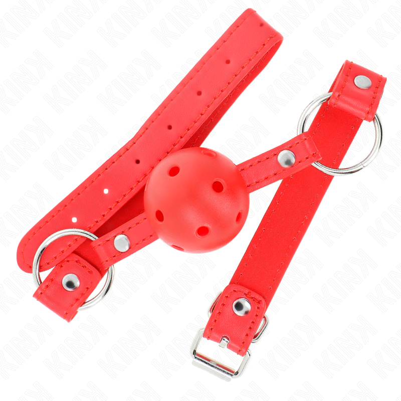 KINK - BREATHABLE BALL 4 CM GAG WITH DOUBLE RIVET MODEL 1 RED 62.5 x 2.5 CM ADJUSTABLE 42-58 CM - NOCTURNA DESIRES