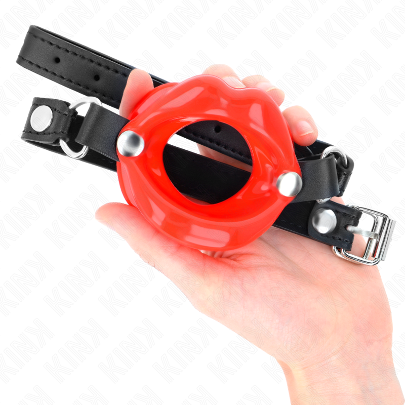 KINK - LIP 8 CM GAG WITH RED LEATHERETTE STRAP 63 x 2 CM ADJUSTABLE 39-58 CM - NOCTURNA DESIRES