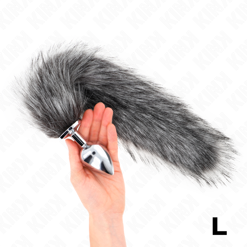 KINK - ANAL PLUG SIZE L 10 X 4 CM WITH SYNTHETIC TAIL 40 CM GREY - NOCTURNA DESIRES