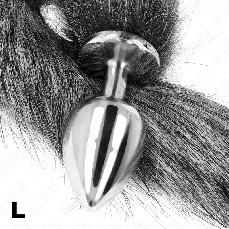 KINK - ANAL PLUG SIZE L 10 X 4 CM WITH SYNTHETIC TAIL 40 CM GREY - NOCTURNA DESIRES