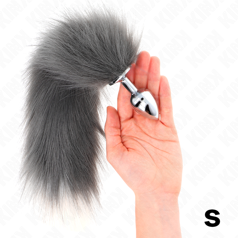 KINK - ANAL PLUG SIZE S 7 X 3 CM WITH SYNTHETIC TAIL 40 CM GREY AND WHITE - NOCTURNA DESIRES