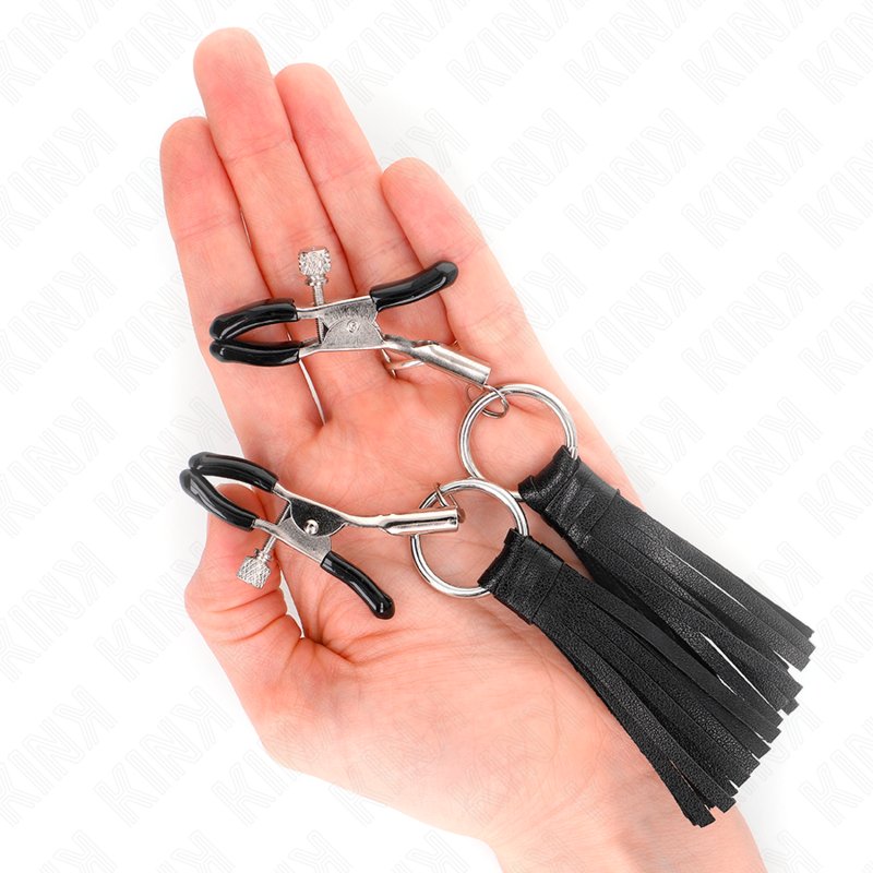 KINK - LEATHERETTE TASSEL NIPPLE CLAMPS 6 CM - NOCTURNA DESIRES