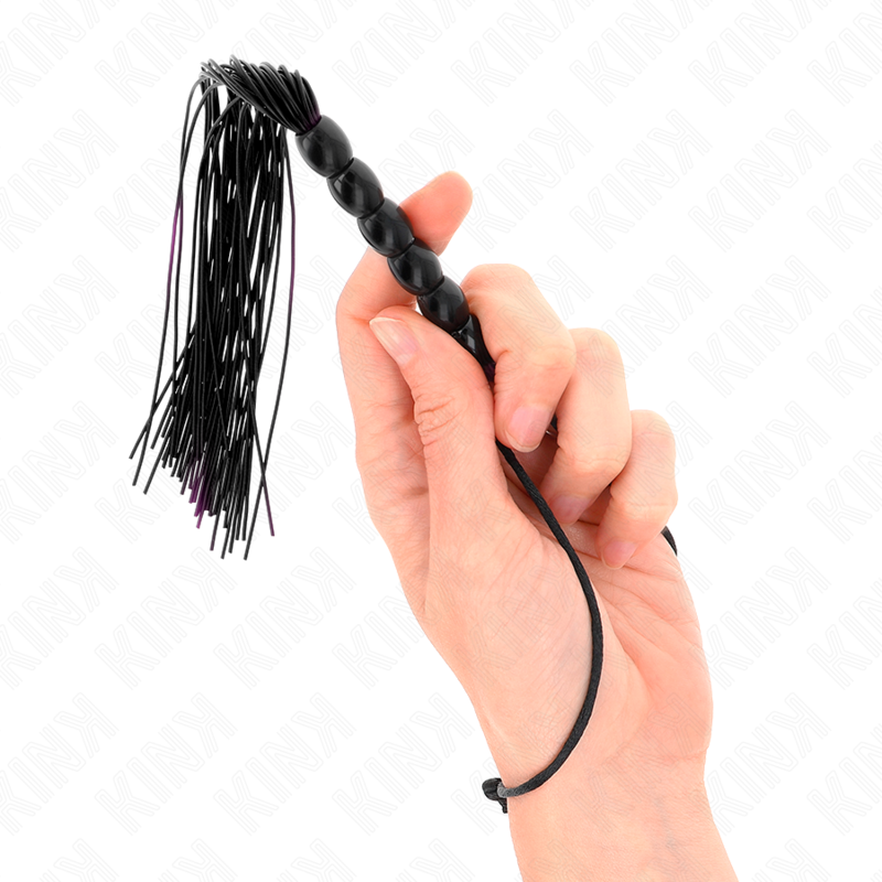 KINK - MINI SILICONE WHIP WITH 6 BLACK BEADS 26 CM - NOCTURNA DESIRES