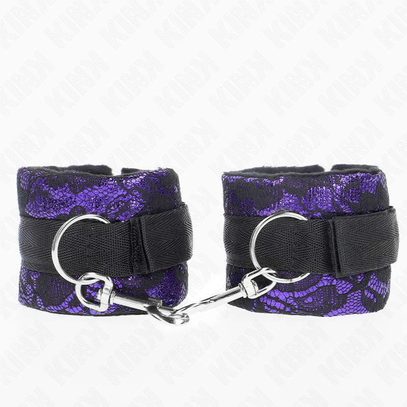 KINK - SHORT VELVET LACE WRIST RESTRAINTS AND NYLON BIND PURPLE / BLACK 23 X 6.5 CM - NOCTURNA DESIRES