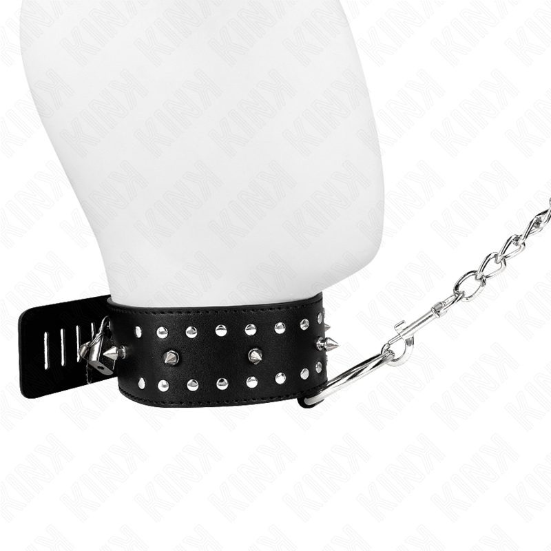 KINK - NECKLACE WITH LEASH 65 CM WITH SILVER STUDS MODEL 1 ADJUSTABLE 36-43 CM X 5 CM - NOCTURNA DESIRES