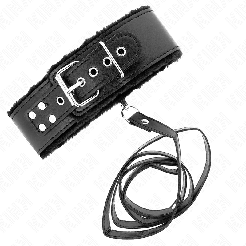 KINK - NECKLACE WITH LEASH 116 CM WITH SILVER STUDS MODEL 4 BLACK ADJUSTABLE 40-48 CM X 6 CM - NOCTURNA DESIRES
