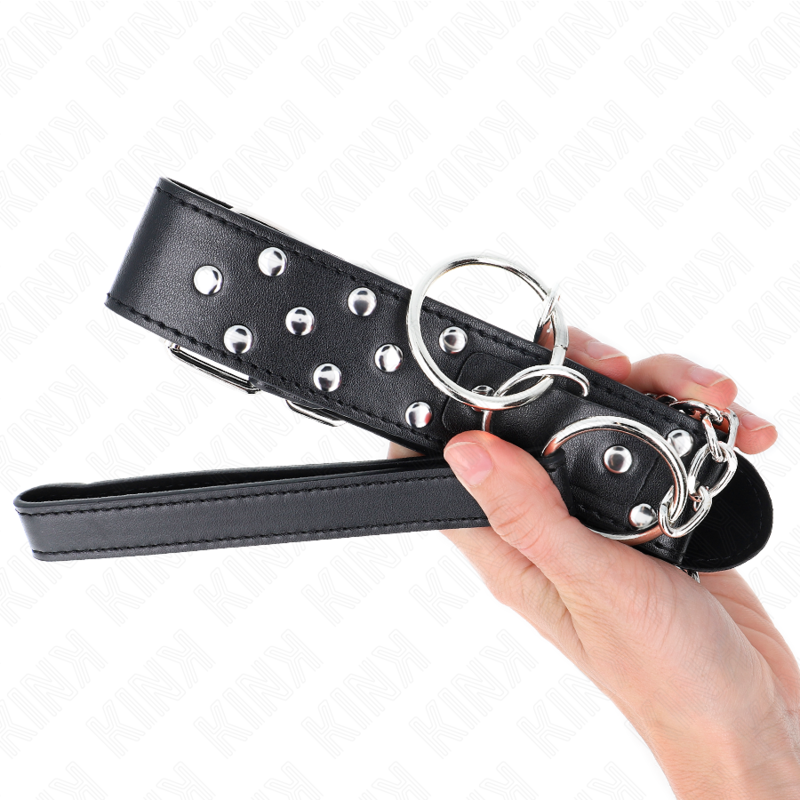 KINK - RING RIVET STRAP NECKLACE WITH BELT 65 CM BLACK ADJUSTABLE 36-50 CM X 3.8 CM - NOCTURNA DESIRES
