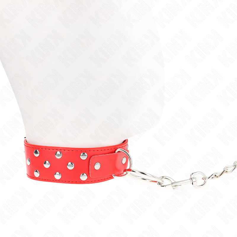 KINK - RING RIVET STRAP NECKLACE WITH BELT 65 CM RED ADJUSTABLE 36-50 CM X 3.8 CM - NOCTURNA DESIRES