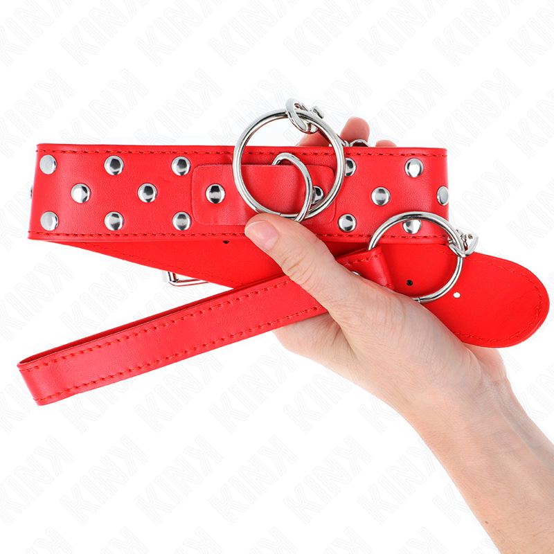 KINK - RING RIVET STRAP NECKLACE WITH BELT 65 CM RED ADJUSTABLE 36-50 CM X 3.8 CM - NOCTURNA DESIRES
