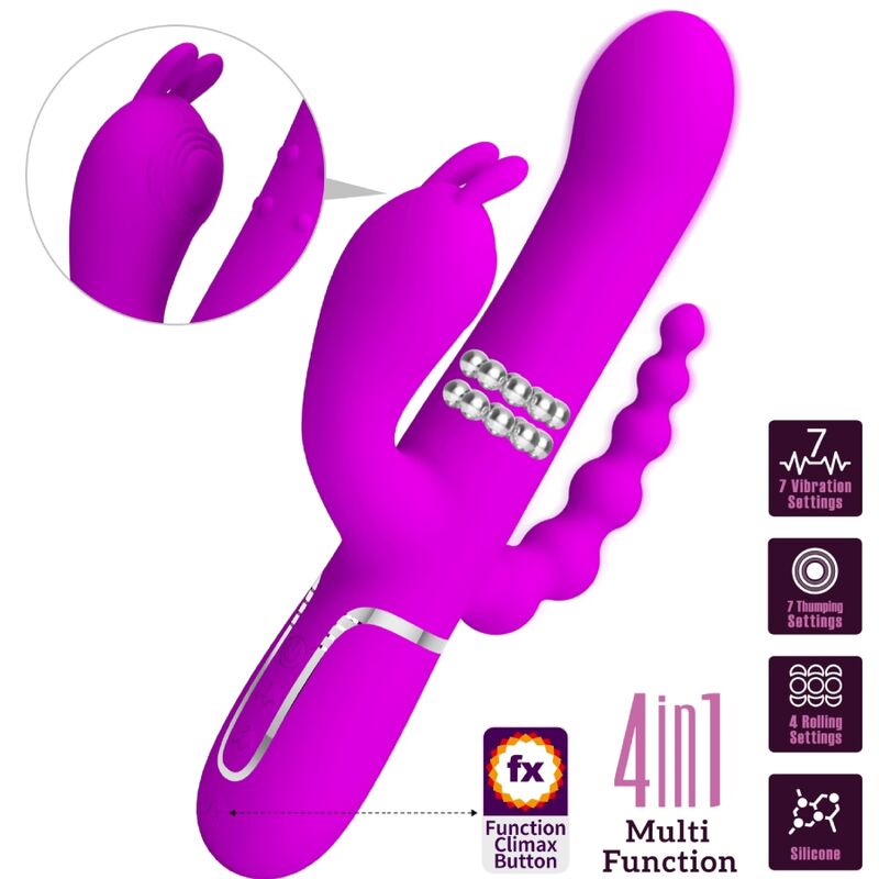 PRETTY LOVE - CAMMY TRIPLE VIBRATOR MULTIFUNCTION 4 IN 1 PINK - NOCTURNA DESIRES