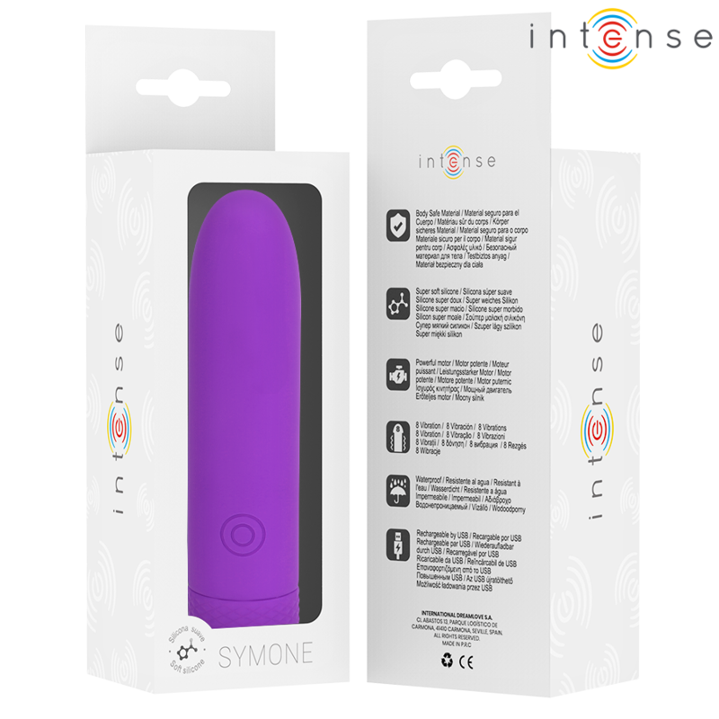 INTENSE - SYMONE USB RECHARGEABLE VIBRATING BULLET 8 VIBRATIONS PURPLE 10 X 2.2 CM - NOCTURNA DESIRES