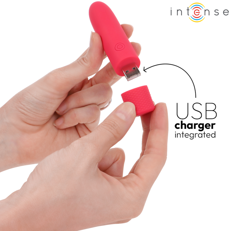 INTENSE - SYMONE USB RECHARGEABLE VIBRATING BULLET 8 VIBRATIONS RED 10 X 2.2 CM - NOCTURNA DESIRES
