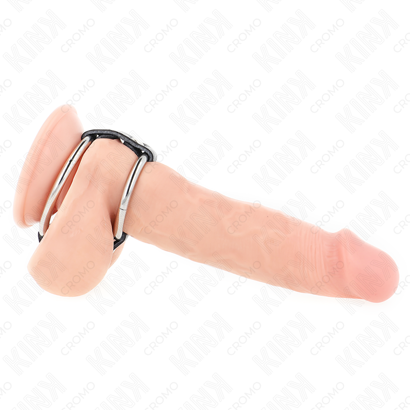 KINK - DOUBLE METAL PENIS RING 3.8 CM TO 5 CM CONNECTED WITH LEATHER - NOCTURNA DESIRES
