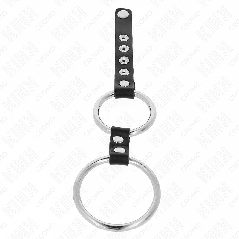 KINK - DOUBLE METAL PENIS RING 3.8 CM TO 5 CM CONNECTED WITH LEATHER - NOCTURNA DESIRES