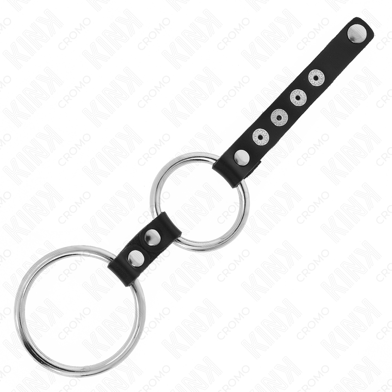 KINK - DOUBLE METAL PENIS RING 3.8 CM TO 5 CM CONNECTED WITH LEATHER - NOCTURNA DESIRES