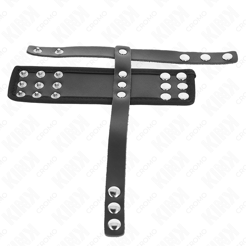 KINK - LEATHER PENIS CAGE RING WITH ADJUSTABLE COATED BALL DIVIDER STRAP - NOCTURNA DESIRES