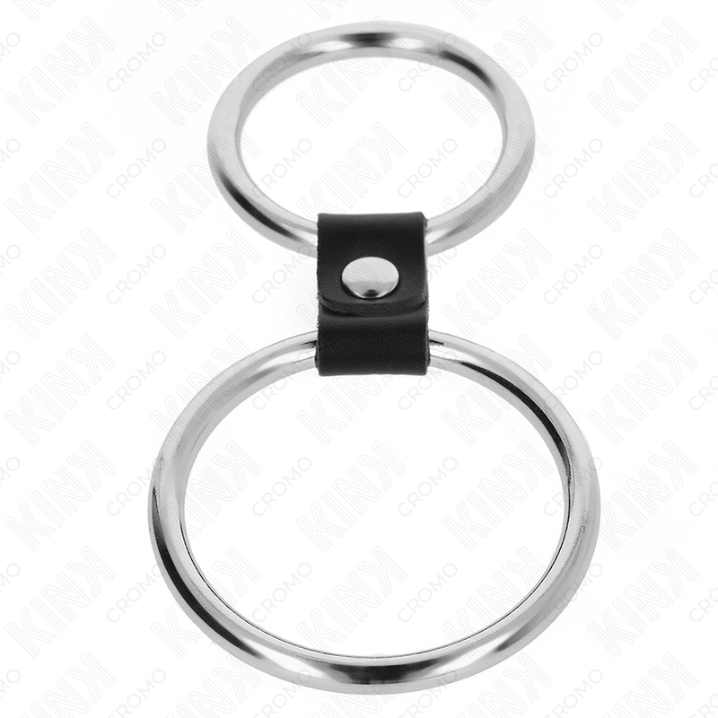 KINK - DOUBLE METAL PENIS RING 3.7 CM TO 5 CM CONNECTED BY LEATHER STRAP MODEL 1 - NOCTURNA DESIRES